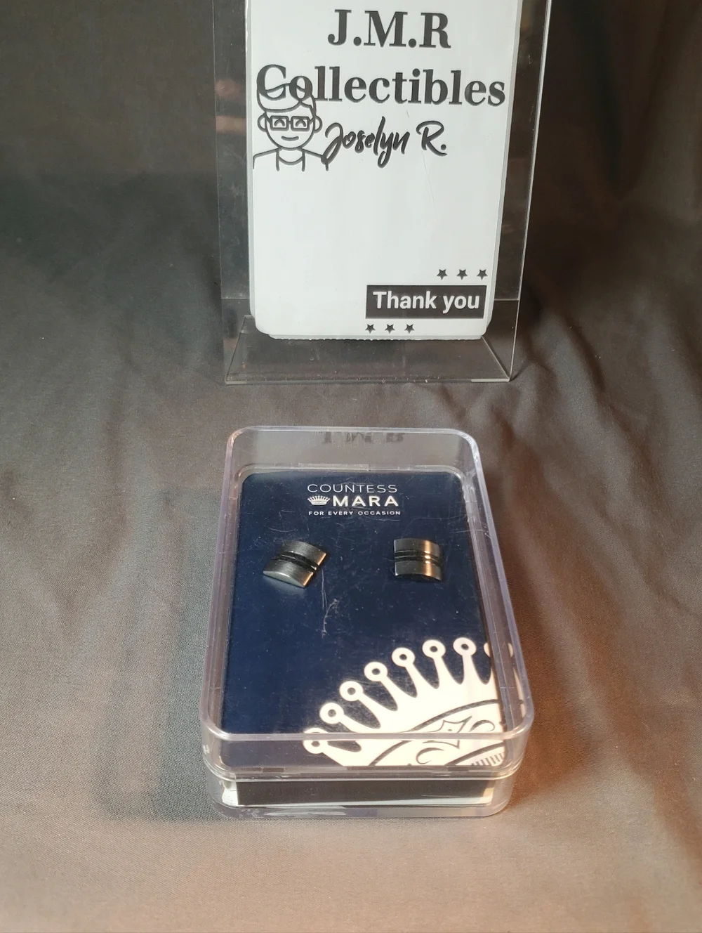 COUNTESS MARA Rectangle Cuff Links Textured Silver/ Black Tone Sealed NIB